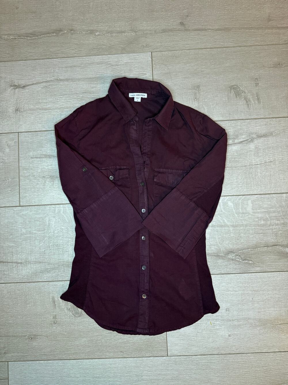 James Perse Plum Rib-Panel Button Down Shirt - Size 1 (S)